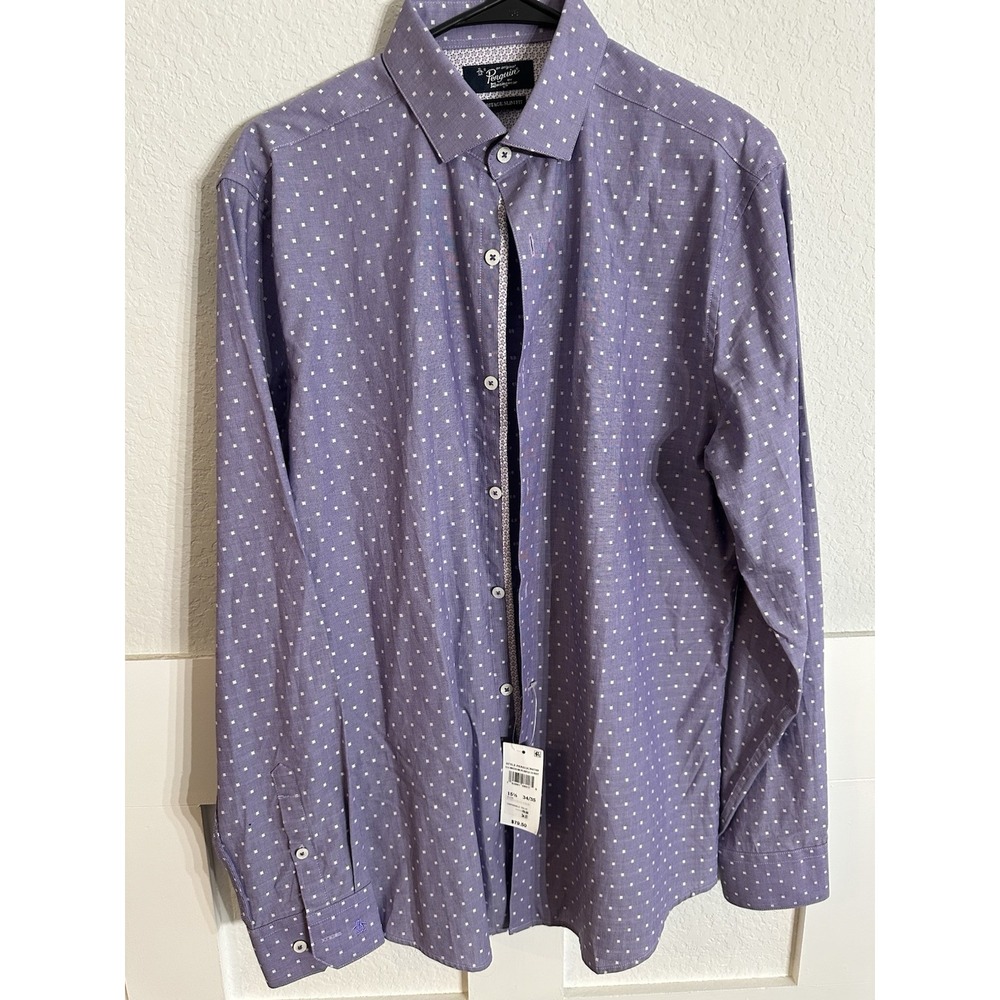 Original Penguin Heritage Slim Fit Polka Dot Button Down Shirt Purple Dobby Sz M